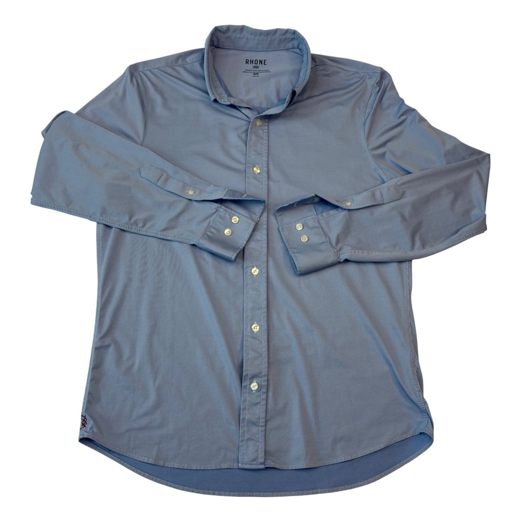 Rhone Commuter Shirt Mens Medium Blue Long Sleeve Button Up Performance Stretch - Picture 1 of 9